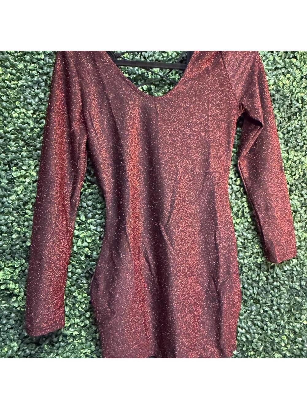 ✨ Burgundy Glitter Lace-Up Back Mini Dress ✨